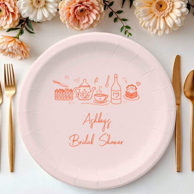 Assiettes En Carton Thème de thé de douche de mariée gribouillis fanta (Créateur téléchargé)