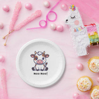 Assiettes En Carton Thème de vache pour le premier anniversaire