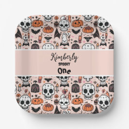 Assiettes En Carton Thème Halloween rose éffrayant Tuile Éffrayant