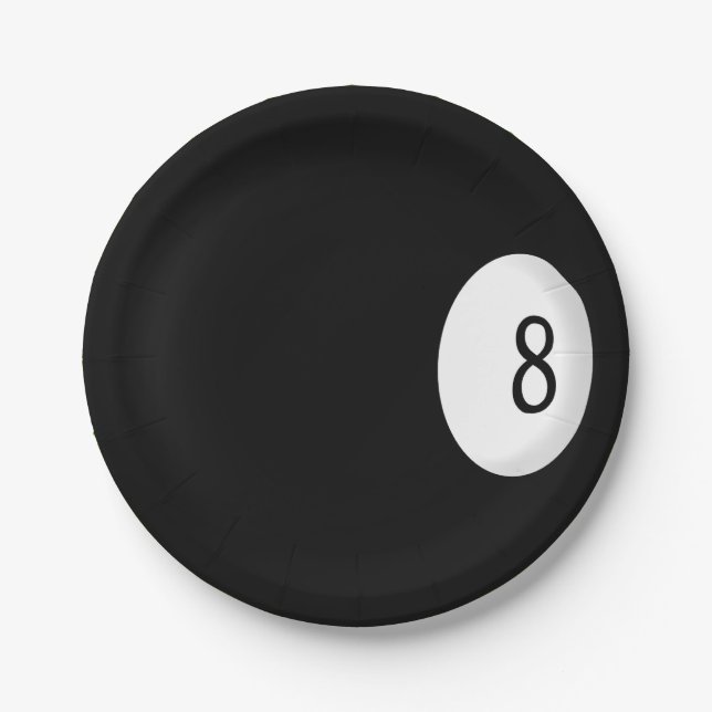 Assiettes En Carton Thème Huit Ball Billiard (Devant)