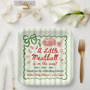 Assiettes En Carton Thème italien Baby Shower Ruban Vert