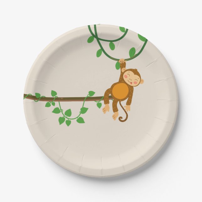 Assiettes En Carton thème jungle anniversaire enfant singe (Devant)