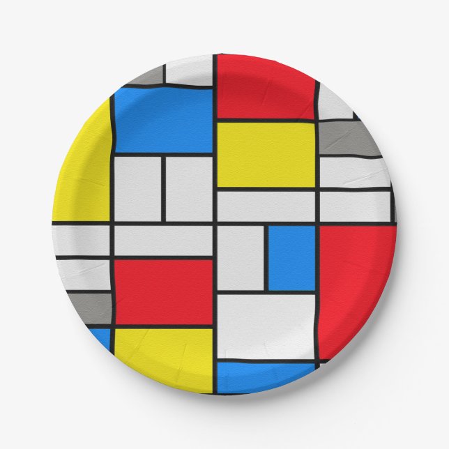 Assiettes En Carton Thème Mondrian Élégant Plaque (Devant)