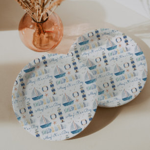 Assiettes En Carton Thème nautique Ahoy C'est un Baby shower garçon