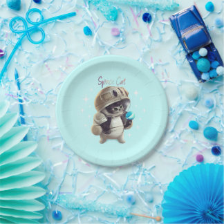 Assiettes En Carton Thème Space Cat