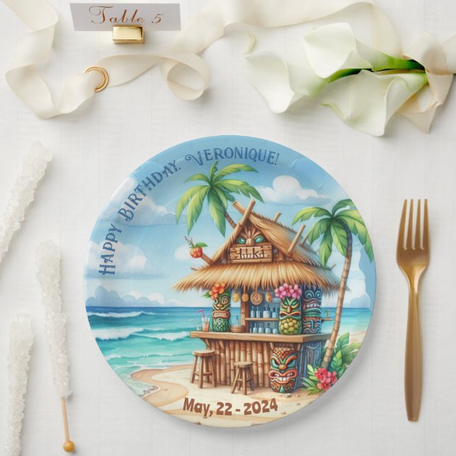 Assiettes En Carton Thème Tiki Style de vacances texte personnalisé (Mariage)
