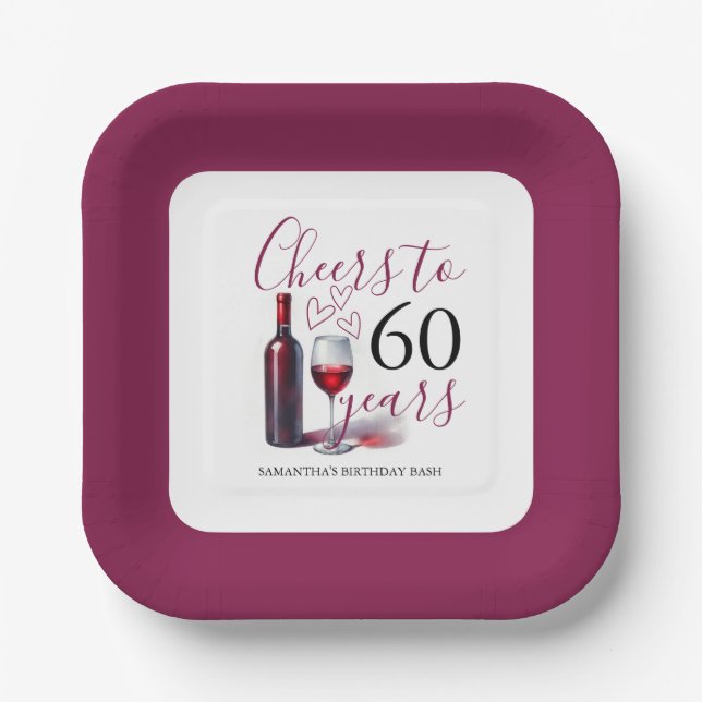 Assiettes En Carton Thème Vin 60ème Anniversaire Plaques Papier (Recto)