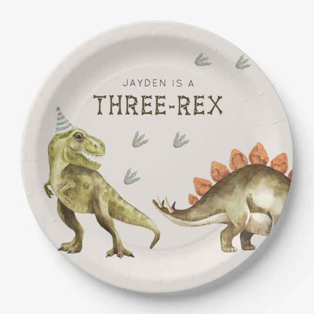 Assiettes En Carton Three-Rex Dinosaur T-rex 3rd Birthday (Devant)