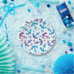 Assiettes En Carton Tie Dye Motif Ancre