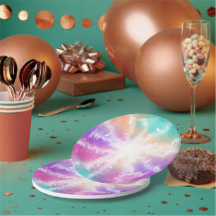 Assiettes En Carton Tie Dye Pastel Aquarelle rose orange Turquoise vio