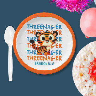 Assiettes En Carton Tiger personnalisé Trois ans de fête d'anniversair