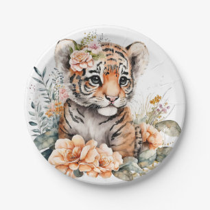 Assiettes En Carton Tigre d'aquarelle en fleurs