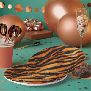 Assiettes En Carton Tigre noir orange