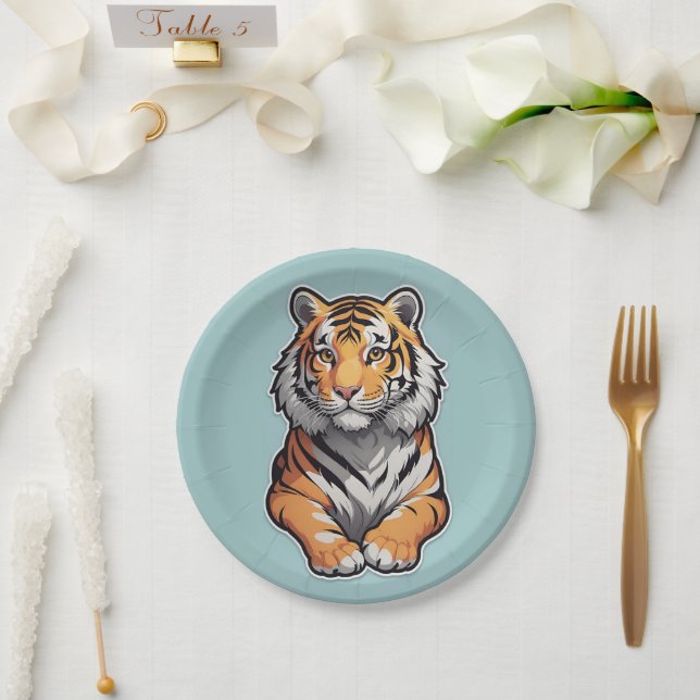 Assiettes En Carton Tigre sur un Arrière - plan bleu ciel (Mariage)