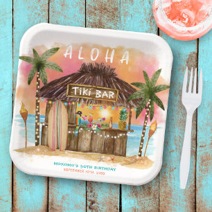 Assiettes En Carton Tiki Beach Bar Mer tropicale Anniversaire