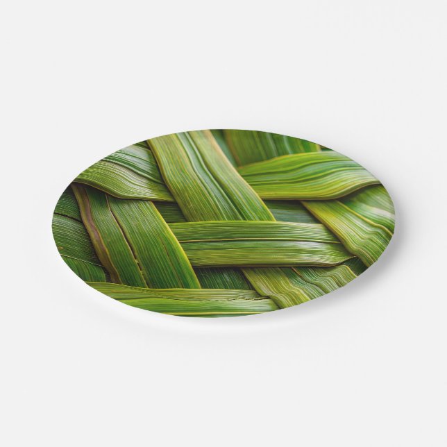 Assiettes En Carton Tissu de bambou vert frais (Angle)