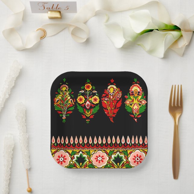 Assiettes En Carton Tissu de coton indien (Mariage)