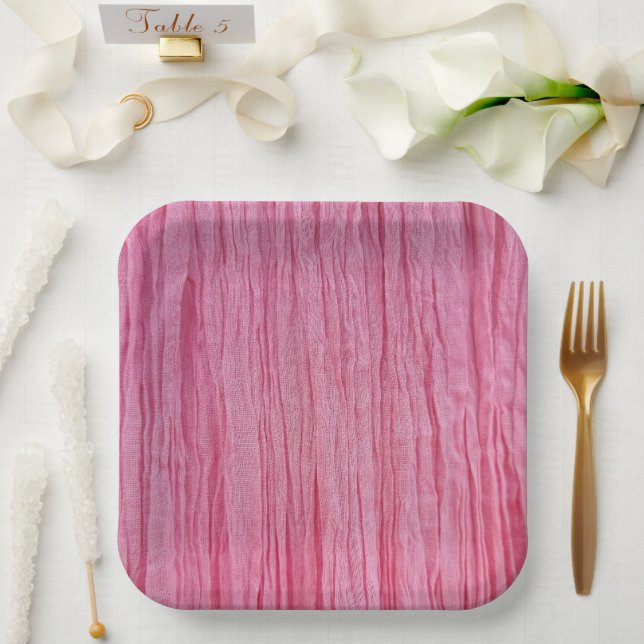 Assiettes En Carton Tissu de crêpe rose (Mariage)