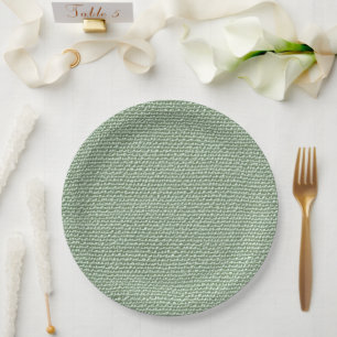 Assiettes En Carton Tissu de lin faux vert sauge élégant