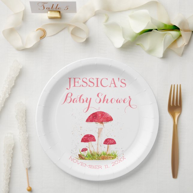 Assiettes En Carton Toadstool Champignon Aquarelle Baby shower mou (Mariage)