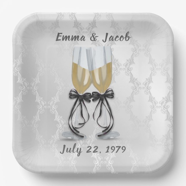 Assiettes En Carton Toast champagne Anniversaire (Recto)