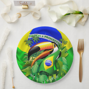 Assiettes En Carton Toco Toucan avec drapeau brésilien