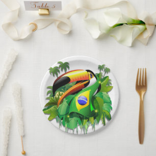 Assiettes En Carton Toco Toucan avec drapeau brésilien