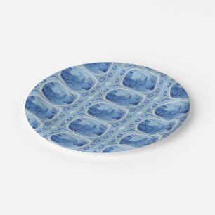 Assiettes En Carton Toile bleu saule peint à la main