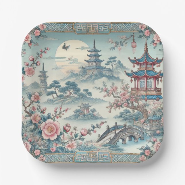 Assiettes En Carton toile bleue chinoise (Recto)