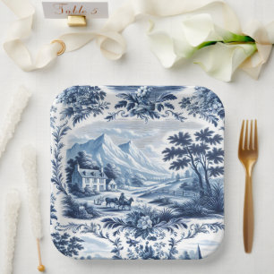 Assiettes En Carton Toile Bleue Pays Français
