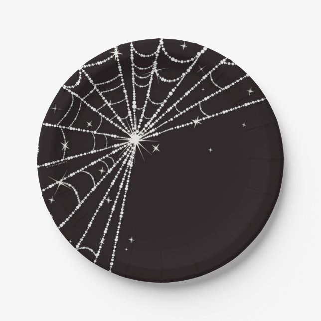 Assiettes En Carton Toile d'araignée diamantée noire étincelante (Devant)