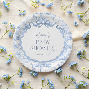 Assiettes En Carton Toile de Jouy Bleu Animaux de Safari Baby shower