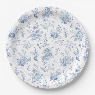 Assiettes En Carton Toile De Jouy Bleue Vintage Floral Chinoiserie