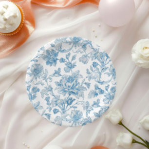 Assiettes En Carton Toile-de-jouy Chinoiseries motif floral bleu