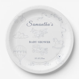 Assiettes En Carton Toile de Jouy Nursery Baby Shower