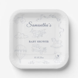 Assiettes En Carton Toile de Jouy Nursery Baby Shower