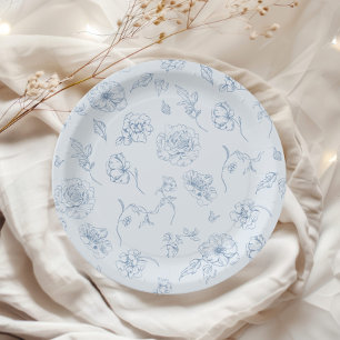Assiettes En Carton Toile de Jouy Quelque Chose De Bleu Floral mariage