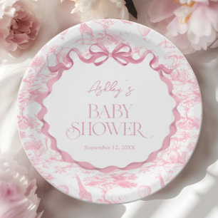 Assiettes En Carton Toile de Jouy Rose Animaux de Safari Baby shower