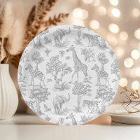 Toile de Jouy Safari animaux Baby shower gris