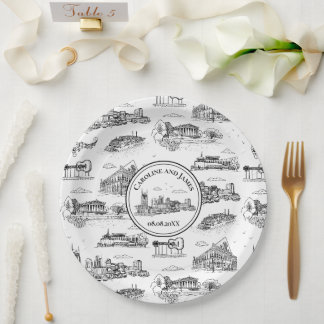 Assiettes En Carton Toile de Nashville Noir et Blanc