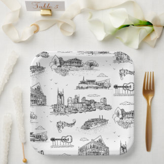 Assiettes En Carton Toile de Nashville Noir et Blanc