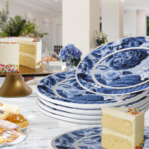 Assiettes En Carton Toile fleurie bleu périphérique n° 1