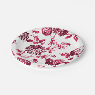Assiettes En Carton Toile florale rouge pourpre cerisier no 2