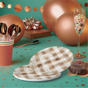 Assiettes En Carton Toiles d'araignée carrés crème marron Halloween