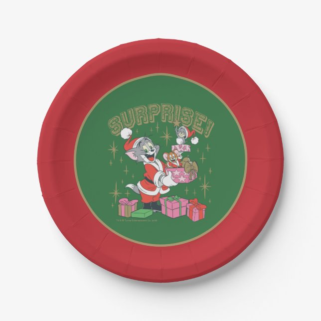 Assiettes En Carton Tom, Jerry et Nibbles Holiday Surprise (Devant)