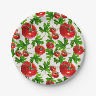 Assiettes En Carton Tomate avec Motif Feuille
