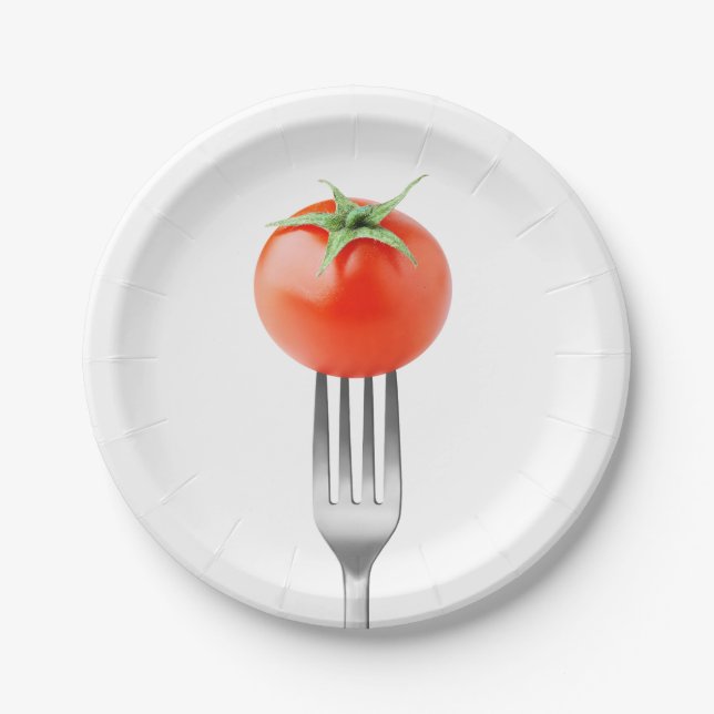 Assiettes En Carton tomate cerise sur fourchette (Devant)