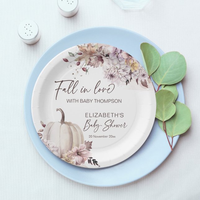Assiettes En Carton Tomber amoureux pastel boho baby shower citrouille (Fall in love pastel boho pumpkin baby shower personalized monogrammed printed paper plates)