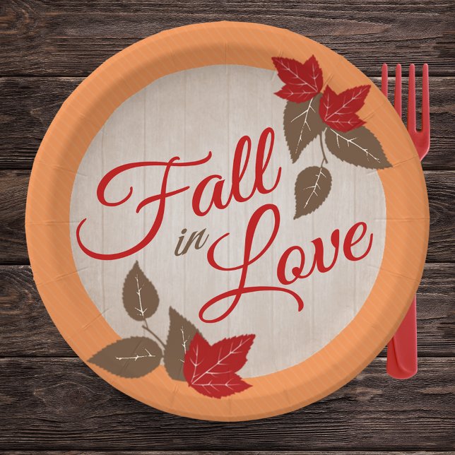 Assiettes En Carton Tomber dans l'amour (Fall in Love Paper Plates for Fall Bridal Shower or Fall Wedding)