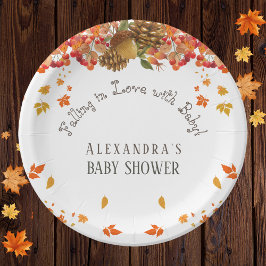 Assiettes En Carton Tomber dans l'amour Baby shower d'automne fleuri